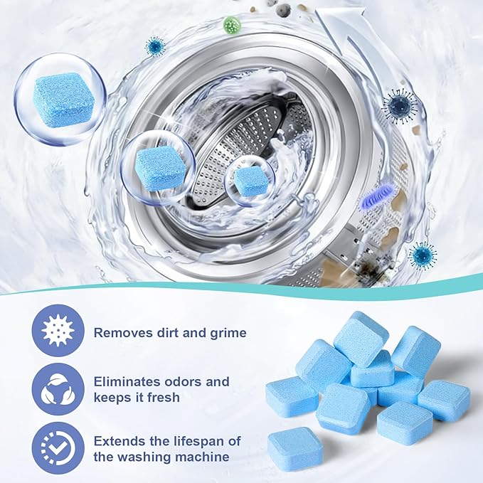 Navona Washing Machine Cleaner Tablets, 50 Pack Deep Cleaning Descaler, Washer Cleaner Tablets for Front & Top Load HE Washer, Residue, Grime, and Odors Remover, Pet Owner Friendly