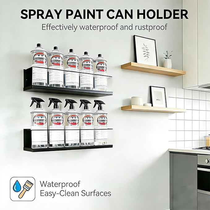4 Pack Wall-Mounted Spray Bottle Holder, Heavy-Duty Steel Black Aerosol Can Storage Rack with 20 Holes, Spray Paint Can Organizer for Garage, Shop, Home, Tool Trailer & Service Truck