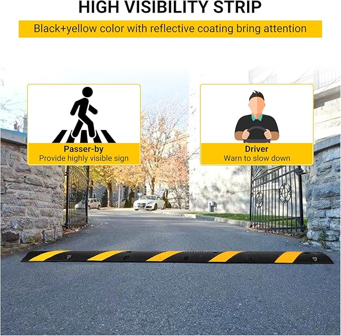 6FT Rubber Speed Bumps (2 Pack), 66000 LB Capacity Heavy-Duty Speed Humps for Parking Lots, Roads, Schools, Warehouses, Hotels 72inch
