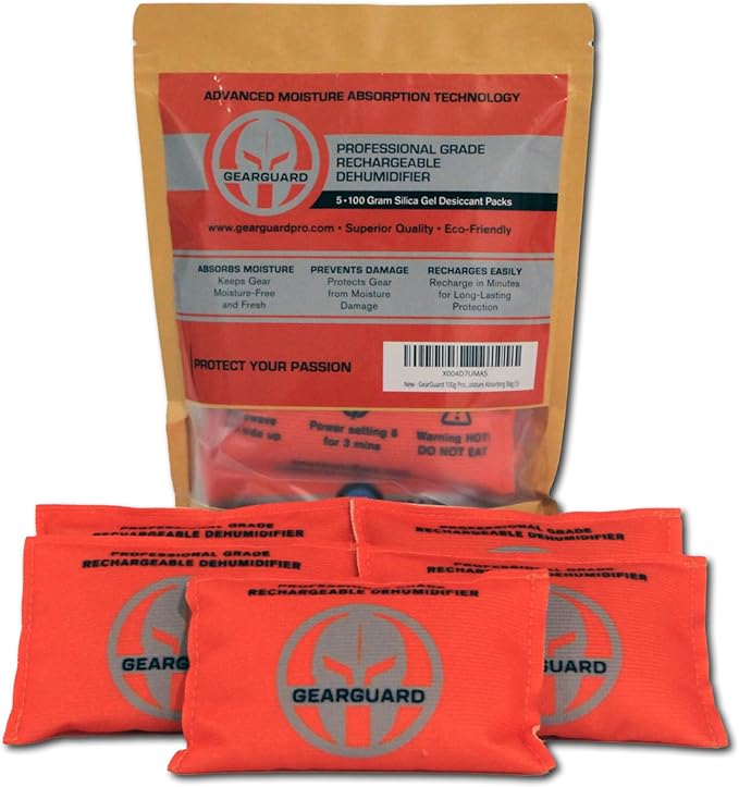 100g Professional Grade Rechargeable Dehumidifier - Desiccant (5-Pack) - Moisture Absorbers for Storage Bins, Gun Safes, Cars, Boats, Closets, and other valuables.