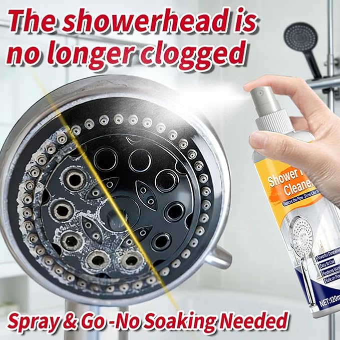 Shower Cleaner Spray - 120ml Multi-Purpose Descaling Solution with Microfiber Polishing Towel, Shower Head Descaling Kit, Limescale and Grime Remover, Hard Water Stain Eraser for Glass Doors Mirrors
