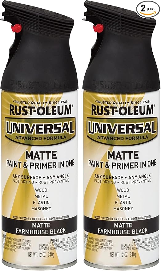Rust-Oleum 330505 Universal All Surface Spray Paint, 12 oz, Matte Farmhouse Black (Pack of 2)