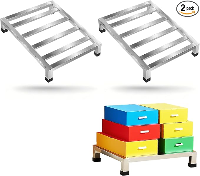 2 Pack Dunnage Rack,15.7"X11.8"X3.5" Stainless Steel Dunnage Racks,Kitchen Basement Garage Storage Racks,1000 lbs Capacity