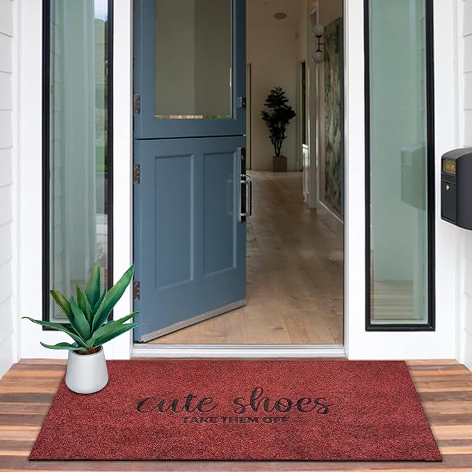Outdoor Mats for Home Entryway Cute Shoes Take Them Off Outdoor Welcome Mats for Outside Entry, Front Indoor Door Mats,Durable,Boot Scraper,Catches Muddy and Dirt 18x48 Inches Red