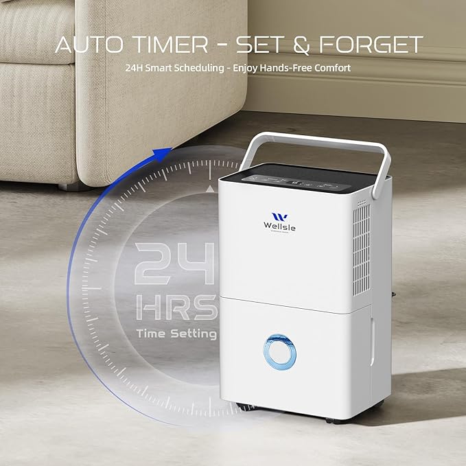 Energy Star Dehumidifier, Wellsle 80 Pints Dehumidifier for basement, Smart Humidity Adjustment with 1.32 Gal Water Tank and Drain Hose, Silent & Efficient for Home Bedroom Garage Large Room