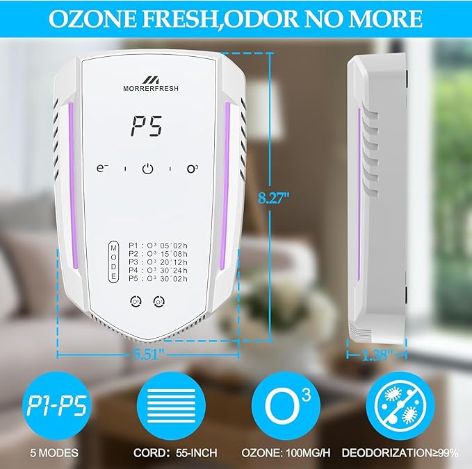 Ozone Odor Eliminator for Strong Odor 99% Cat Litter Deodorizer Dog Poof Odor Removal Air Ionizers for Home Portable Air Purifier for Pets Toilet Wardrobe Shoe Garage Room Cabinet