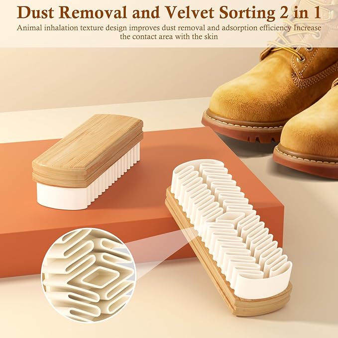 Suede Shoe Brush, Rubber Shoe Brush, 2-in-1 Cleaner with Rubber Brush Head, Suede Eraser and Cleaner for Shoes, Jacket, Purse, Bags, Sofa with Wooden Handle (White)