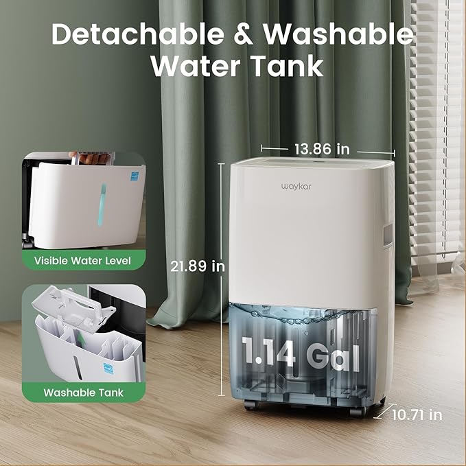 Waykar 120 Pints Energy Star Dehumidifier for Spaces up to 6,000 Sq. Ft at Home, in Basements and Large Rooms with Drain Hose and 1.14 Gallons Water Tank