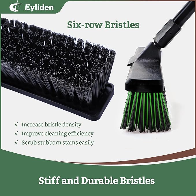 Eyliden Deck & Workshop 18" Push Broom - from Driveway to Patio, One Broom for Every Surface | 66" Adjustable Handle, Heavy-Duty Stiff Bristles Sweeper for Concrete Sidewalk Yard Garage & Snow, Black