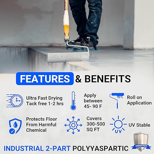 ArmorPoxy Polyaspartic Garage Floor Kit, 25Pc Fast Cure Epoxy Alternative, UV & Chemical Resistant, Low VOC, 2 Layer 1-Day Concrete Coating for DIY Garage, Driveway, Patio | 500 SQ Ft | Desert Tan