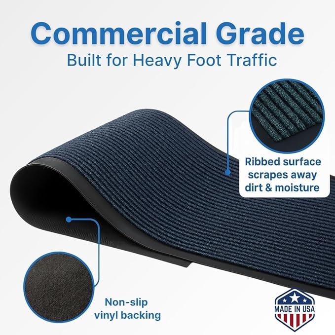 Consolidated Plastics Brush Dry Indoor/Covered Outdoor Entrance Floor Mat, 4' W x 8 L, Blue