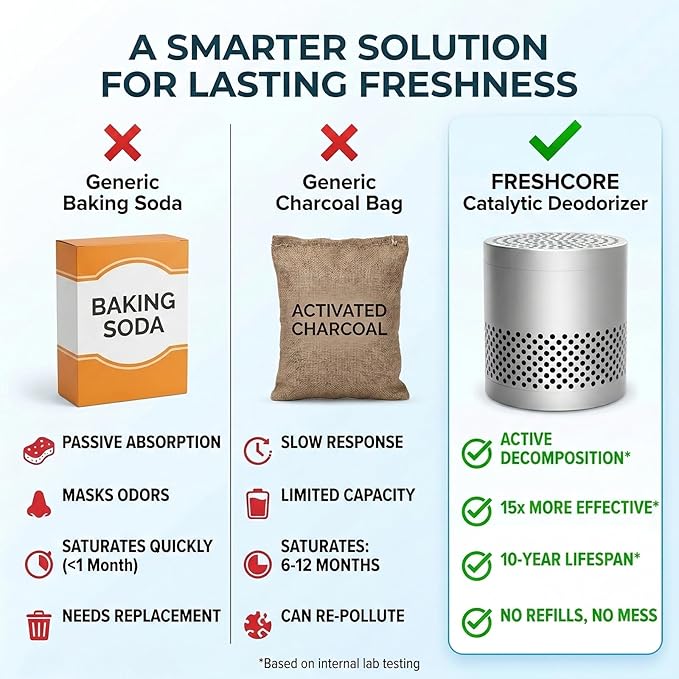 Freshcore Refrigerator Deodorizer Odor Eliminator | Fridge Deodorizer – Lasts 10 Years, Long-Lasting Odor Eliminator - More Effective Than Baking Soda, Charcoal Bags (Stainless Steel)
