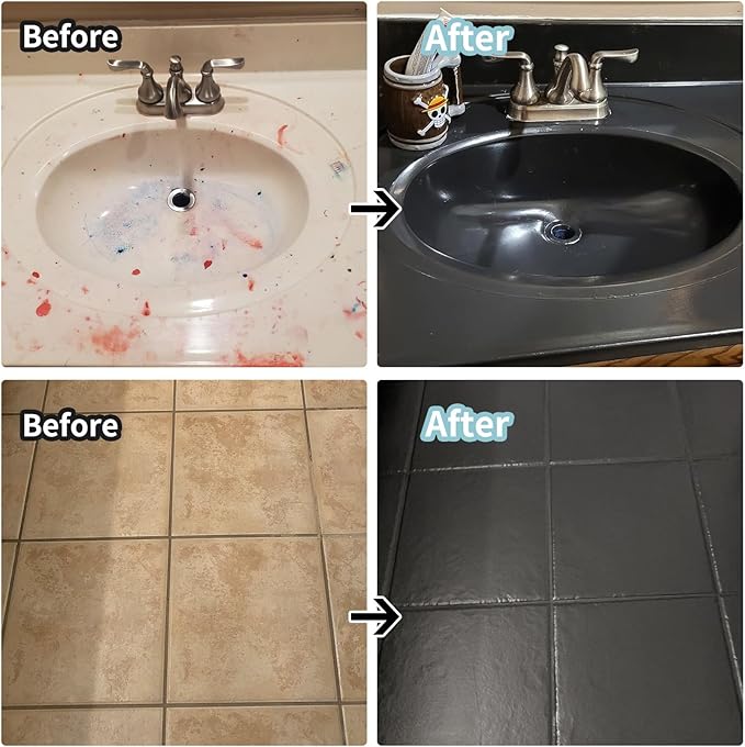 Black Ceramic Tub and Tile Refinishing Kit - Bathtub, Bathroom Wall, Countertop, Sink Paint - Easy to Use, Waterproof, Low Odor, No Toxic (Black 32.0 FL Oz 50-60 sq.ft)