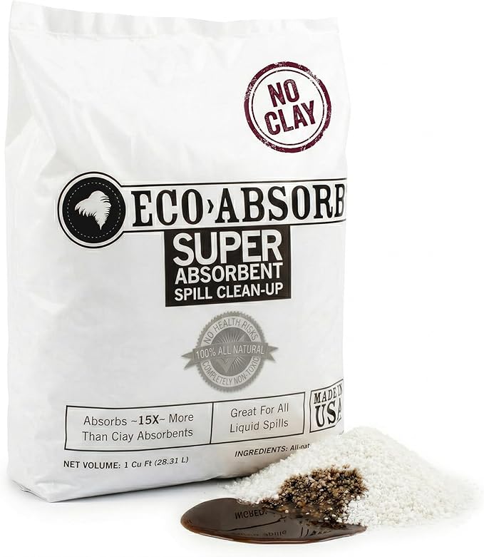 Oil Dry Spill Absorbent Powder for Liquid Cleanup | Floor Dry Granules for Concrete and Garages | Petroleum and Grease Absorber for Spills and Vomit | Eco Absorb 1 Cubic Foot Bag