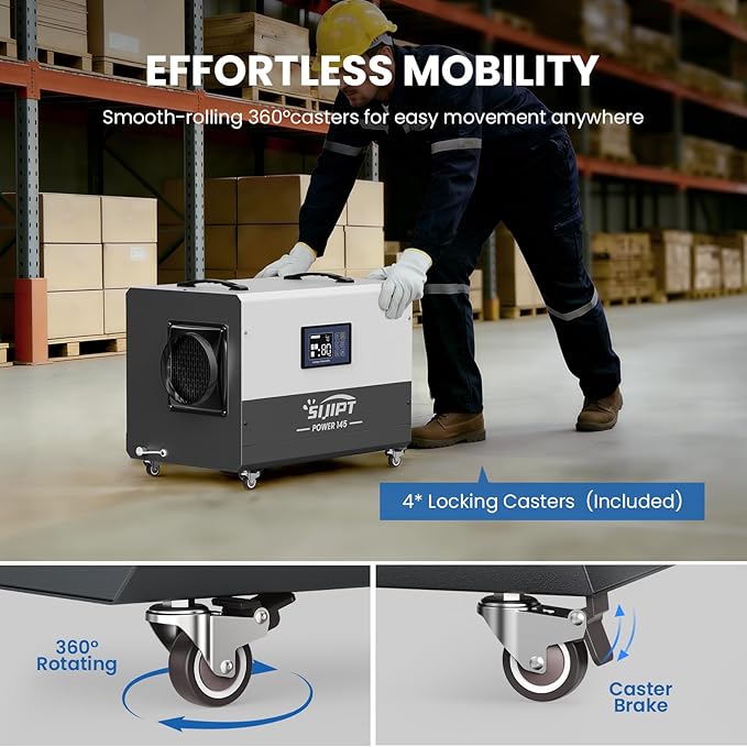 145 Pint Commercial Dehumidifier with Pump, Dehumidifiers for Crawl Space & Basement with Drain Hose, Industrial Dehumidifier with Swivel Caster for Large Space, Large Capacity, Auto Defrost