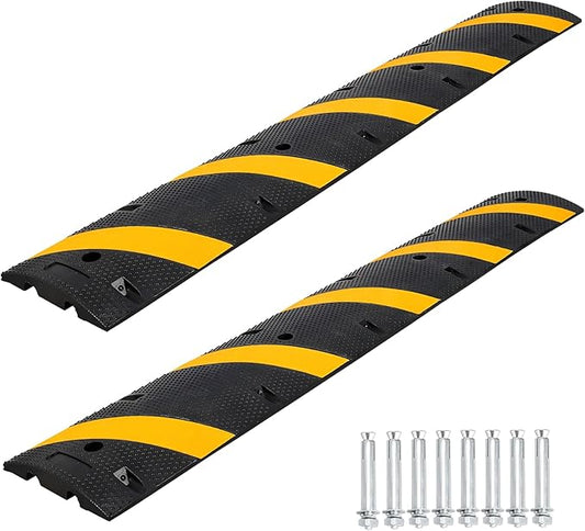 6FT Rubber Speed Bumps (2 Pack), 66000 LB Capacity Heavy-Duty Speed Humps with 8 Bolts for Parking Lots, Roads, Schools, Warehouses, Hotels 72inch