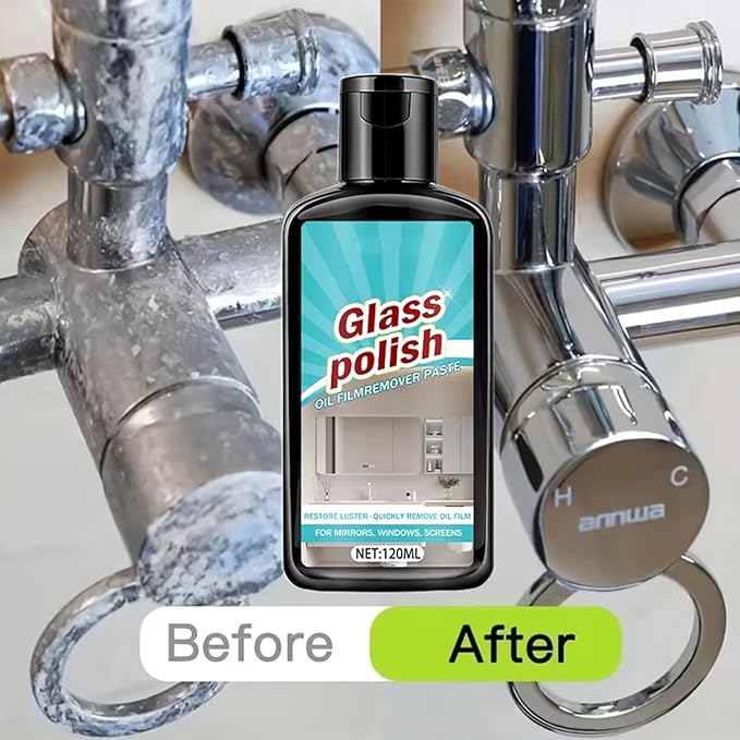 Bathroom Glass Polishing Paste, Deep Cleaning Stain Remover, 120ml, Shower Glass Cleaner, Polishing Compound, Limescale Scum Removal, For Window Mirror Faucet Ceramic Stainless Steel Patio Household