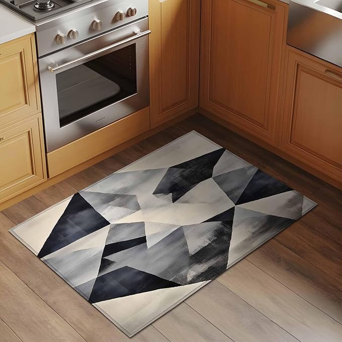 Color Block Entryway Rug 2'x3', Modernism Blue Beige Line Abstract Art Small Area Rug Non-Slip Front Door Mat Washable Floor Carpet for Indoor Entrance Kitchen Bathroom