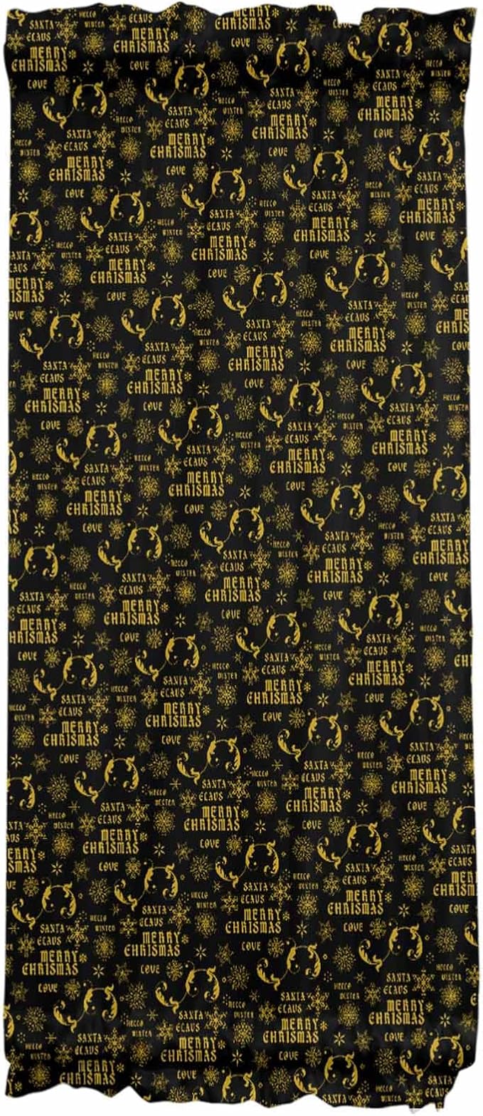 Christmas French Door Curtain Panel for Front Door, Merry Christmas Snow Yellow Black Slidelight Door Curtains with Tieback Light Filtering Privacy Panels for Doorway Entryway 25"x 40"