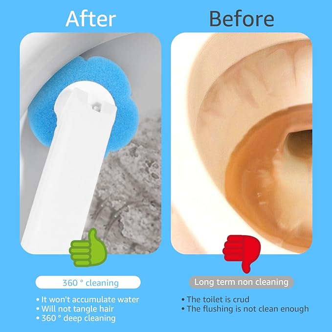 Disposable Toilet Brush Refills, Wall Mount Toilet Bowl Brush, Toilet Wand Refills with Extended Handle Cleaning Set, 360° Cleaning Toilet Brush Grip Suitable for Bathrooms (Only 36 Refills)