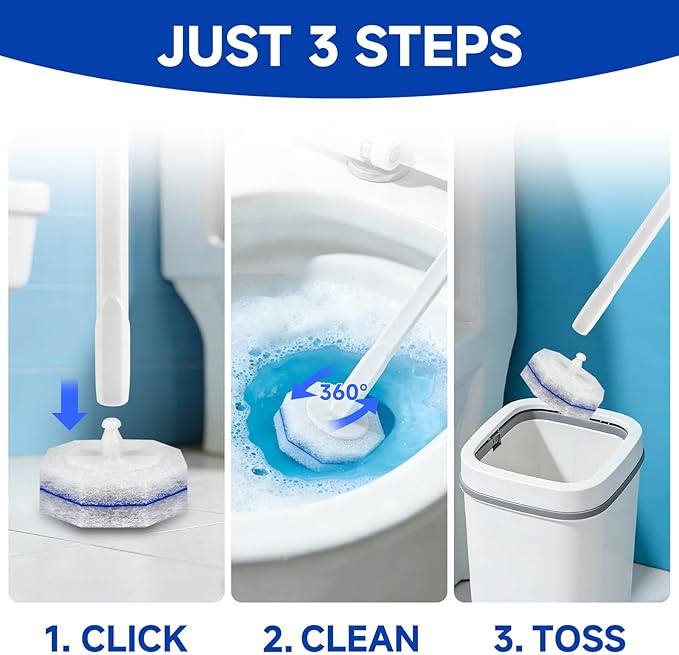50 Count Disposable Toilet Brush,Toilet Cleaner Refills,Replacement Heads for Toilet Cleaning System,Compatible with Most Toilet Brushes（not Included Brush Rod）