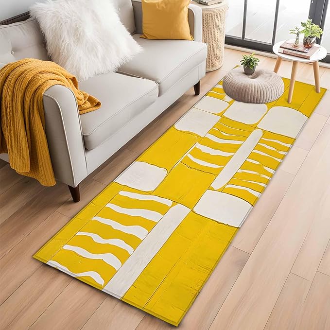 Impressionist Style Runner Rug 2'x6', Yellow Abstract Blurred Color Hallway Runner Rugs Washable Non-Slip Bedside Floor Mats Carpet for Kitchen Bedroom Laundry Room Bathroom