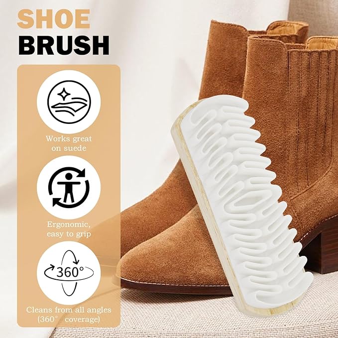 2Pcs Suede Rubber Shoe Brush, Wooden Handle Brush and Suede Eraser for Effective Cleaning of Nubuck, Sofas, Jackets & Shoes, Portable Cleaner Tool for Maintenance