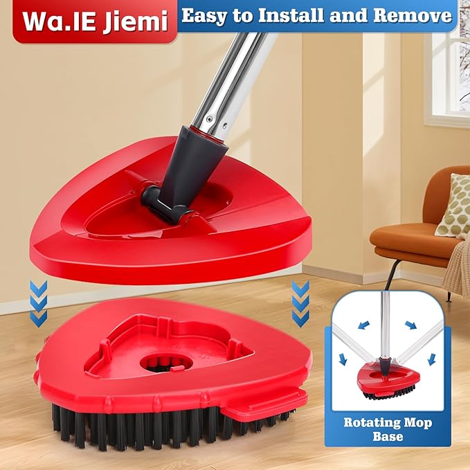 Spin Mop Scrub Brush Replacement (2 Pack +1 Base) for Oceda RinseClean 2-Tank System – Stiff Bristles for Deep Grout & Tile Cleaning, Heavy Duty Bathroom & Kitchen Scrubber, Long-Lasting Gray Heads