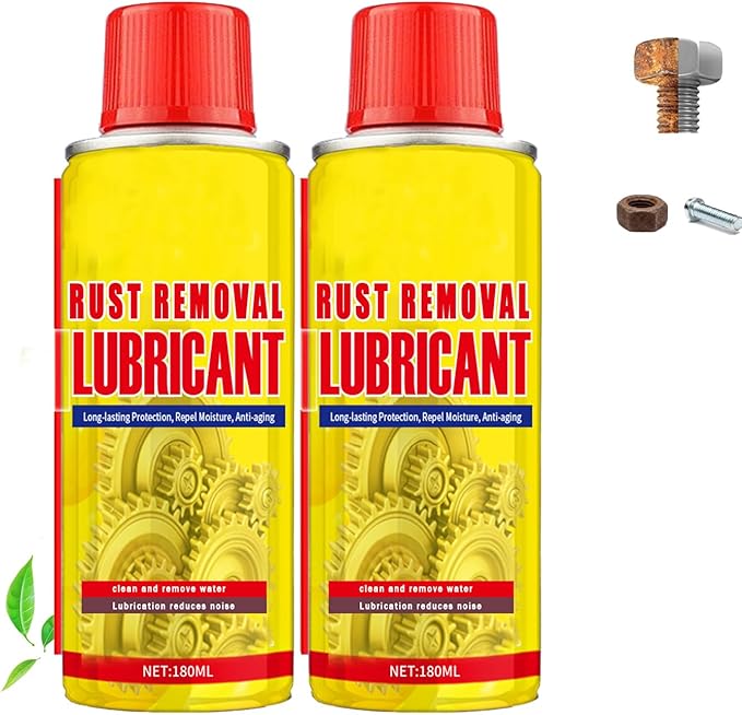 6.1oz Anti-Rust Lubricant Spray & Rust Remover for Metal, Multi-Purpose Penetrating Oil, Fast-Acting Lubricant Rust Dissolver for Vehicles, Tools, Chains, Bolts & Hinges (2 pcs)