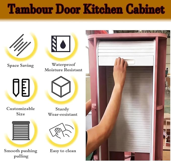 White ABS Kitchen Cabinet Tambour Door,Wxh_24x40 (61x101.6cm) Flexible Roll Up Partition Gate Window, Privacy Roller Door， Retractable Closet Doors with Track for Cupboard Vanity Cabinet
