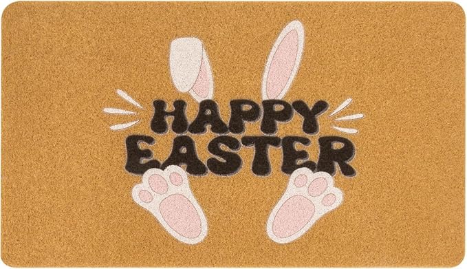 Happy Easter Welcome Doormat Bunny Decorative Front Door Outdoor Entrance Spring Cute Rabbit Holiday Welcome Non Slip Faux Seasonal Porch Bunny Rug Outside Home Garden Farm Soft Low Profile 16x24 Inch