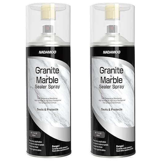 NADAMOO 2K Granite & Marble Sealer Spray, 2-Parts Formula Sealant with Stronger Adhesion and Enhanced Wear Resistance, Seal & Protect Kitchen & Bath Surfaces, Clear, 2 Cans