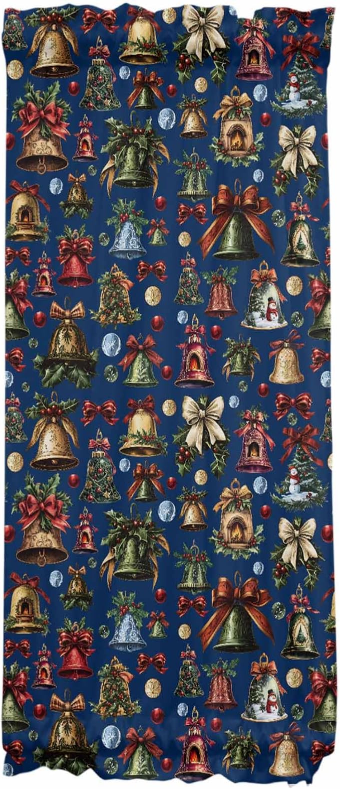 Christmas French Door Curtain Panel for Front Door, Various Christmas Ornaments Bows Bells Navy Blue Slidelight Door Curtains with Tieback Light Filtering Privacy Panels for Doorway Entryway 25"x 40"