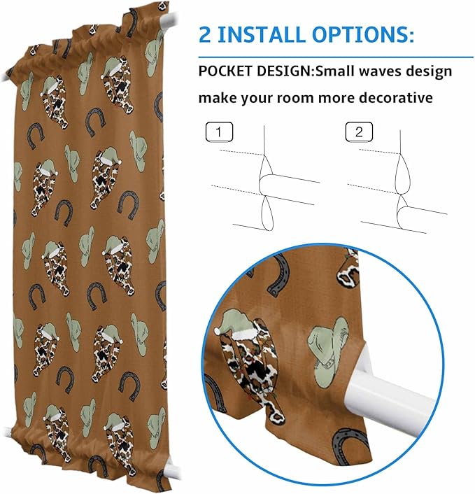 Christmas French Door Curtain Panel for Front Door, Western Horseshoe Christmas Hat Cactus Slidelight Door Curtains with Tieback Light Filtering Privacy Panels for Doorway Entryway 25"x 40"