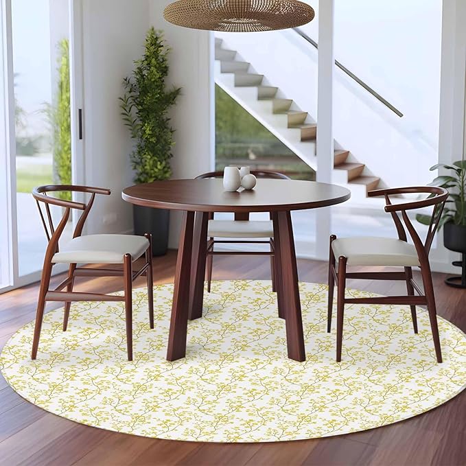 Flowers Round Rug 6 Ft, Branches Circle Area Rugs Washable Non Slip Indoor Floor Mats Carpet for Living Room Bedroom Dining Room Home Decor