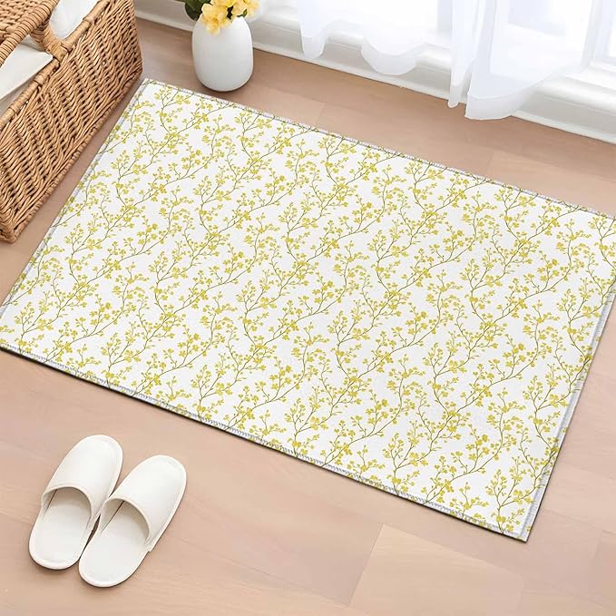 Flowers Entryway Rug 2'x3', Branches Small Area Rug Non-Slip Front Door Mat Washable Floor Carpet for Indoor Entrance Kitchen Bathroom