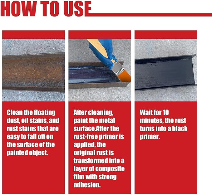 Rust Gel Rust Converter - 10.7 Fl Oz, Rust Remover for Metal, Anti Rust Paint with Brush, Eliminates Oxides from Aluminum, Cast Iron, and Steel (Milky (Black),10.7 Fl Oz)