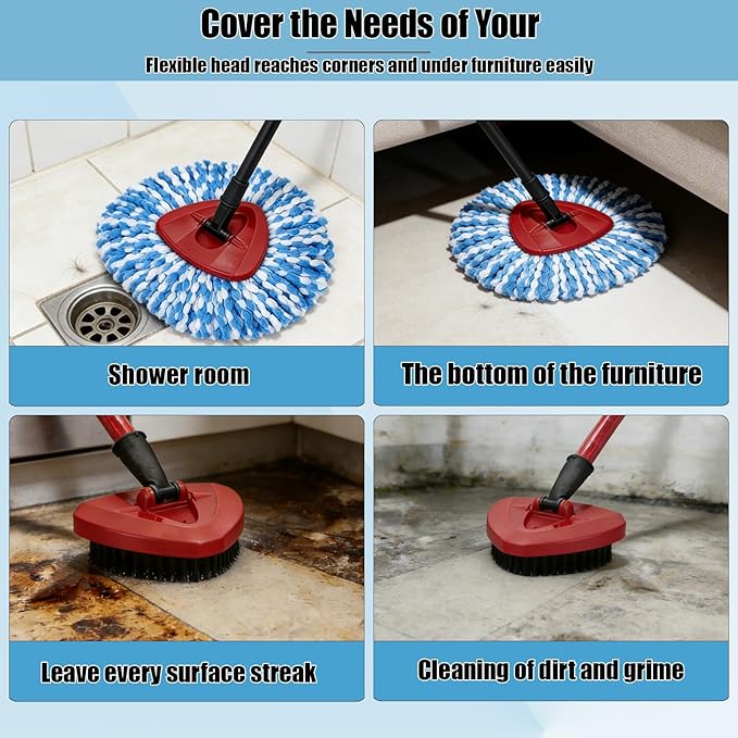 5PCS Spin Mop Replacement Heads,with Only Fit for RinseClean 2-Tank System,Machine Washable & Easy to Replace.Including 4 Spin mop Replacement Heads, 1 Base