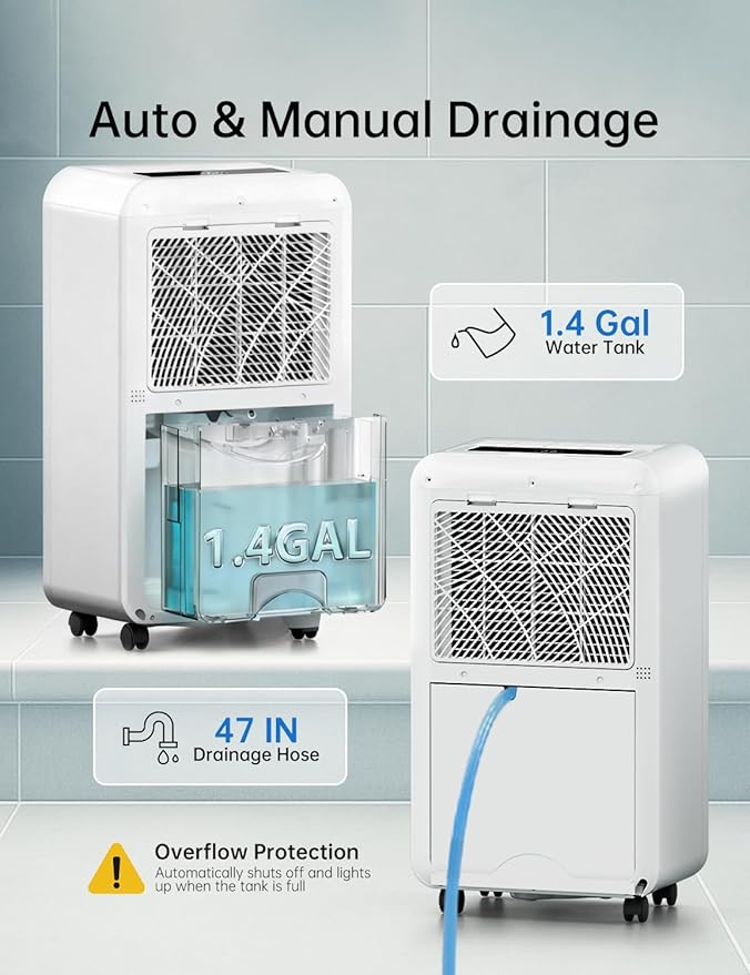 HUMSURE 4500 Sq. Ft 80 Pints Dehumidifier Equipped With Drainage Hose, Automatic Defrosting, for Basement, Home, Bathroom, Bedroom,24-Hour Timer Function