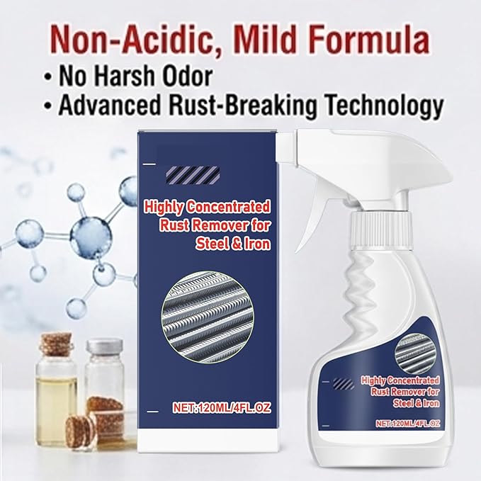 RAINPOT Rust Remover Spray for Metal, Highly Concentrated Steel Rust Remover Heavy Duty Metal Cleaner, Fast-Acting Rust Stain Remover for Automotive Parts Tools Stainless Steel (2 PCS)