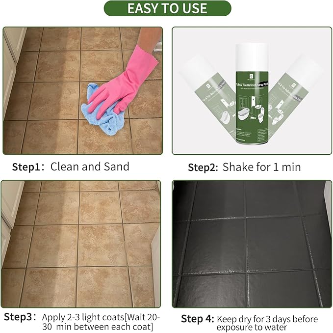 Black Spray Tub and tile Paint 450ml*2 Pack,Bathroom Wallpaper,Bathtub and Tile Spray Ceramic Glass Window Privacy,Electrical appliances,ceramic flowerpot Paint, Kitchen countertop Tile Refinishing Kit, for Porcelain Fiberglass Ceramics, DIY Countertop...