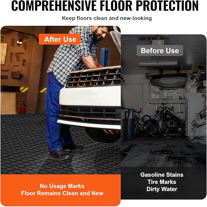 VEVOR Garage Floor Tiles 12 x 12 x 0.53 inch, Interlocking Design Ease of Installation Double-Sided Texture Non-Slip Sturdiness, for Garages, Basements, Repair Shops, Black, 50 Pack