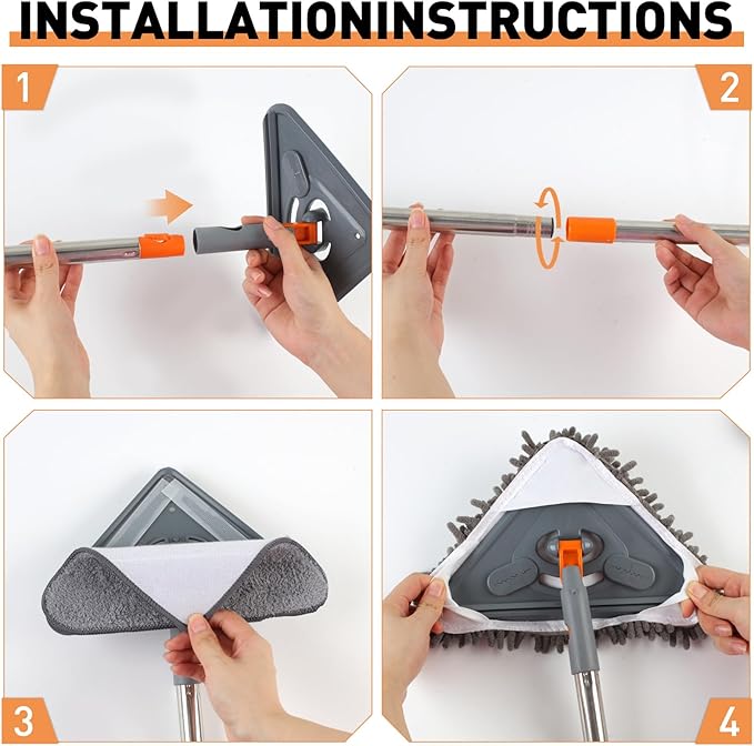 Wall Cleaner Mop with Adjustable 67" Long Handle, Sturdy Wall Washer Cleaner Tool for Walls/Ceiling Fans/Dust/Floors/Window, 360°Ceiling Cleaner Tool Duster with Squeegee 6 Replacement Pads