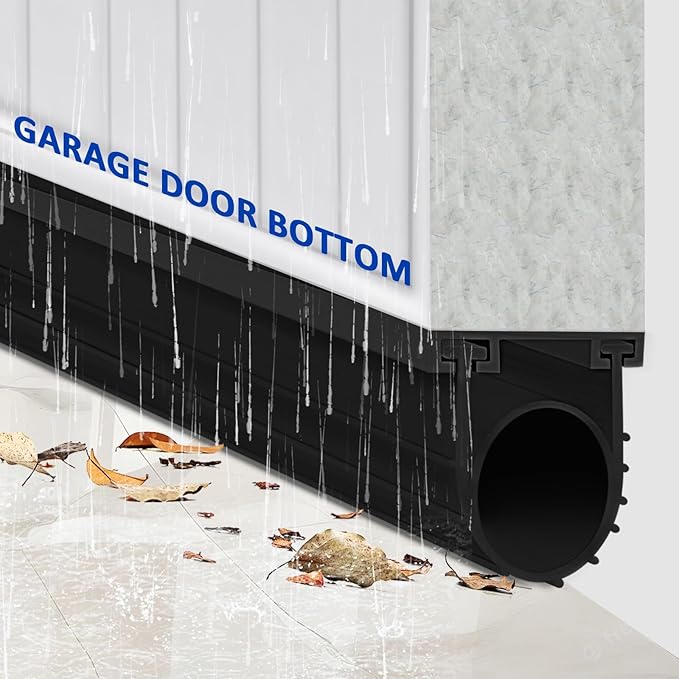 DGSL Garage Door Seals Bottom Rubber Weather Stripping Kit Seal Strip Replacement, Universal Weatherproof Threshold Buffering Sealing Rubber 5/16 inch T Ends (10 Ft, Black)