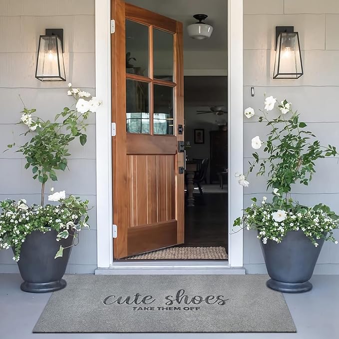 Cute Shoes Take Them Off Welcome Doormat for Front Door Mats Entryway Outdoor Indoor Muddy Washable Durable Rubber Backing for Entry Mat 47x18 Light Grey
