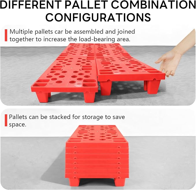 6pcs Red Plastic Pallets, Lightweight Nestable Polyethylene Pallets, Moisture-Proof Floor Pallets, Mini Spliceable Plastic pallets for Basement Storage Kitchen Garages L 19.7" x W 11.8"x H 3.9"