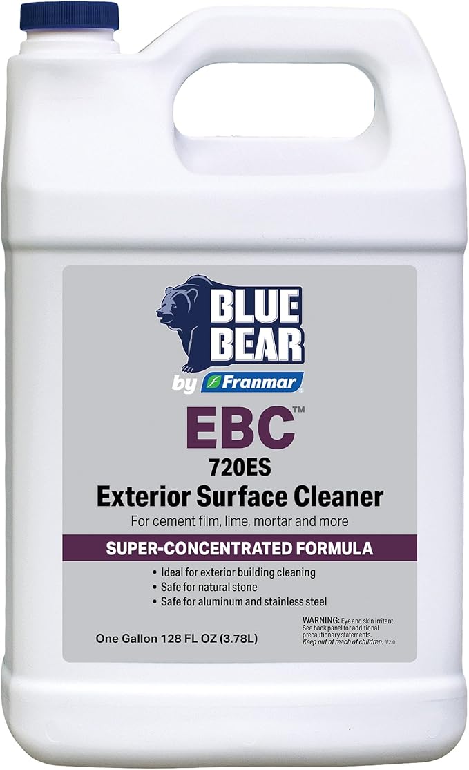 BLUE BEAR 720ES: Exterior Surface Cleaner – Biodegradable Fruit Acid Formula Removes Efflorescence, Cement Film, Moss, Algae & Dirt – Safe for Concrete, Stucco & Stone – 1 Gal