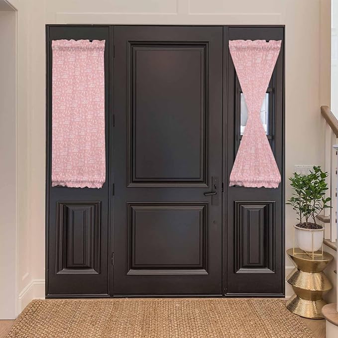 Christmas French Door Curtain Panel for Front Door, Pink Merry Christmas Snowflakes Winter Slidelight Door Curtains with Tieback Light Filtering Privacy Panels for Doorway Entryway 25"x 40"