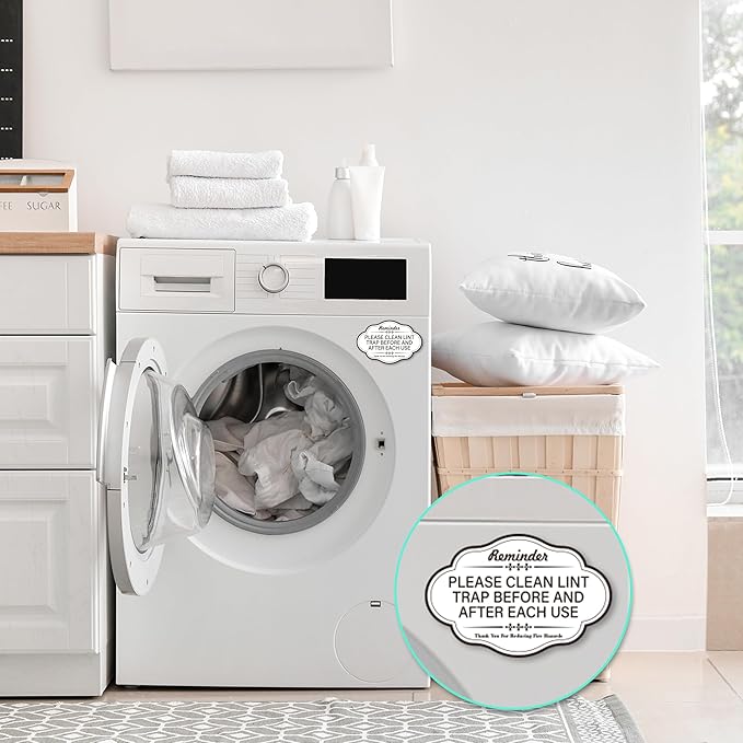 Clean Lint Trap Reminder Sign, Self-adhesive Waterproof and Anti-fading Clean Lint Trap Before and After Each Cycle sticker for Dryer, Essentials for Hosts and Guests Bathroom Sign(White)