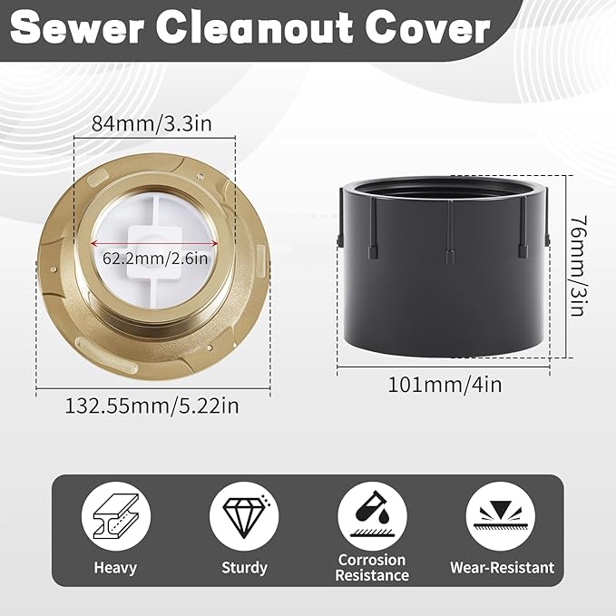 Zonon 1 Pcs Adjustable Floor Cleanout, 3-Inch ABS Wheel Connection Height-Adjustable, Nickel Top Floor Drain for Cleaning on Patios or Walkway